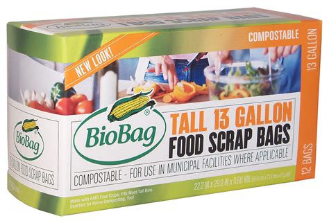 BioBag 13 Gallon Tall Food Scrap Kitchen Waste Bags Case 12 Bags Per