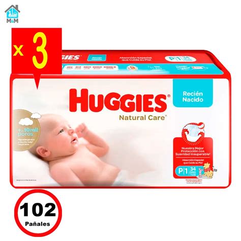 Pañales Huggies Natural Care Talla Pequeño P 102 Unidades M M Hogar