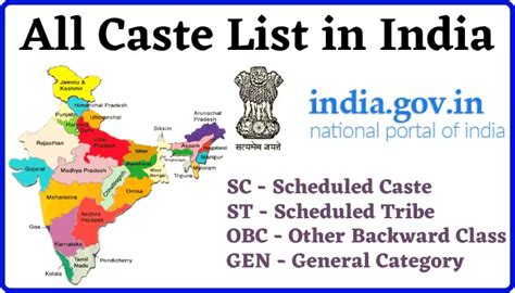 All Caste List In India Central Caste List Of Sc St Off