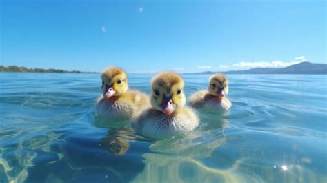 Premium AI Image | Three ducks swimming together in the water