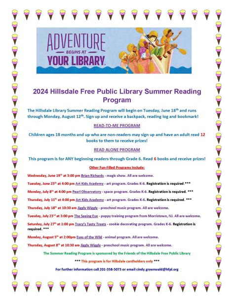 2024 Hillsdale Free Public Library Summer Reading Program Hillsdale