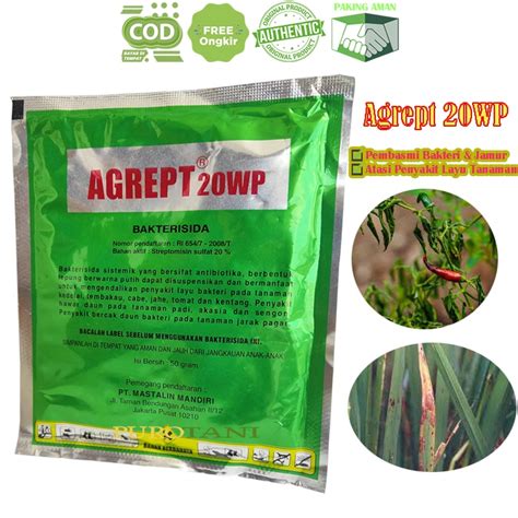 Jual Bakterisida Agrept 20 WP 50 Gr Obat Penyakit Layu Bercak Tanaman