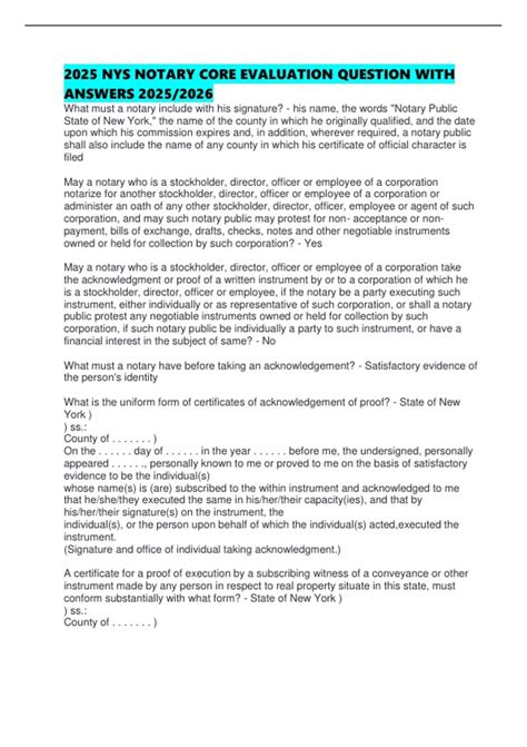 2025 NYS NOTARY CORE EVALUATION QUESTION WITH ANSWERS 2025/2026 - Nys
