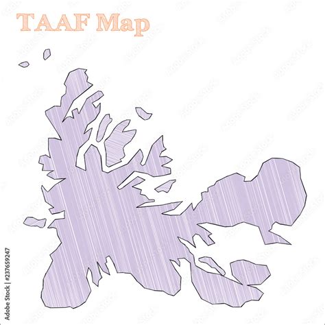 TAAF Hand Drawn Map Colourful Sketchy Country Outline Appealing TAAF