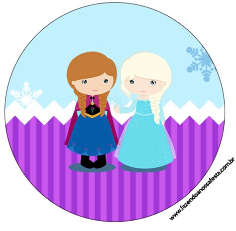 Rótulo Latinhas Tubetes e Toppers Frozen Cute Roxo e Azul Fazendo a