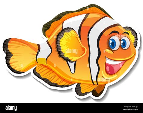 Cute Clownfish Cartoon Character Sticker Illustration Stock Vector