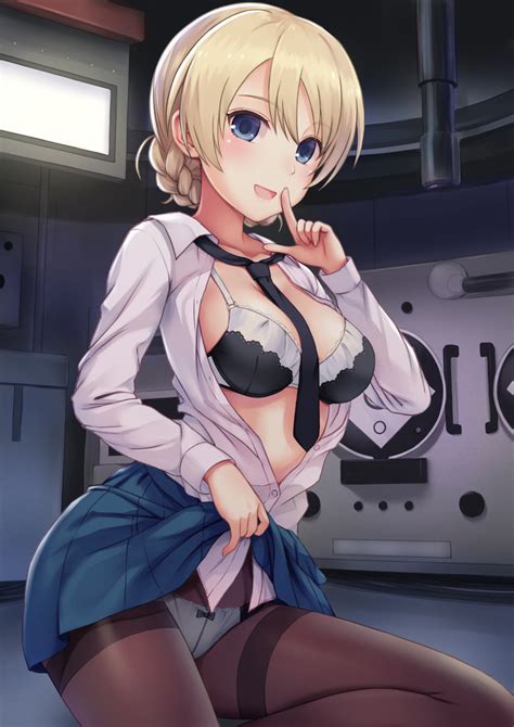 Rule 34 Blonde Blonde Hair Blue Eyes Bow Panties Bra Braided Hair Darjeeling Girls Und Panzer