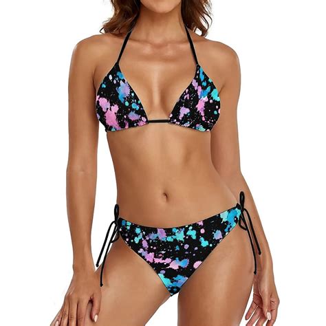 Sexy Paint Splatter Thong Bikinis Set Abstract Graffiti Thong Bikini