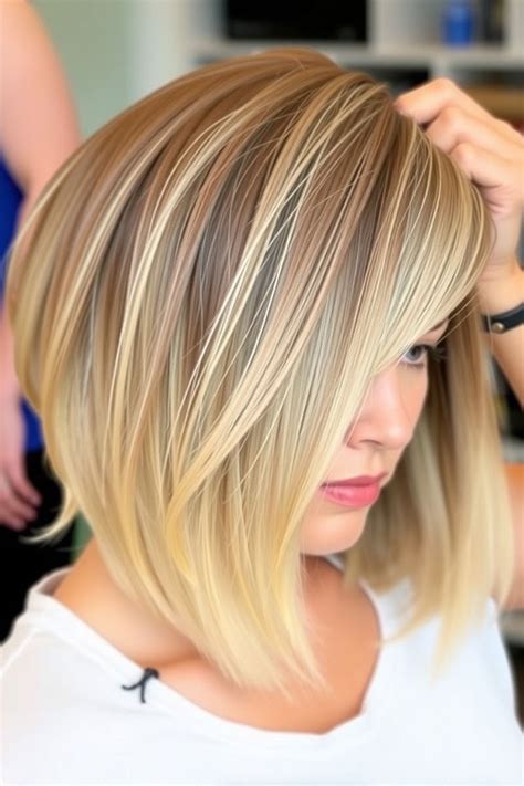 35 Angled Bob Haircuts For A Modern Look Sun Kissed Blonde Angled Bob With Side Swept Layers