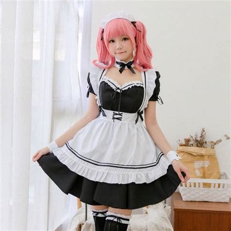 Preto Bonito Lolita Maid Trajes Vestido De Empregada Francesa Meninas