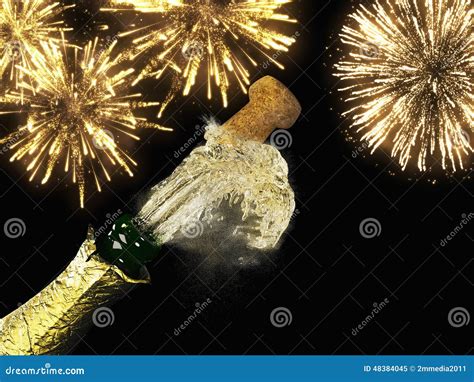 Champagne Bottle And Cork With Lit Firework Stock Image Image Of