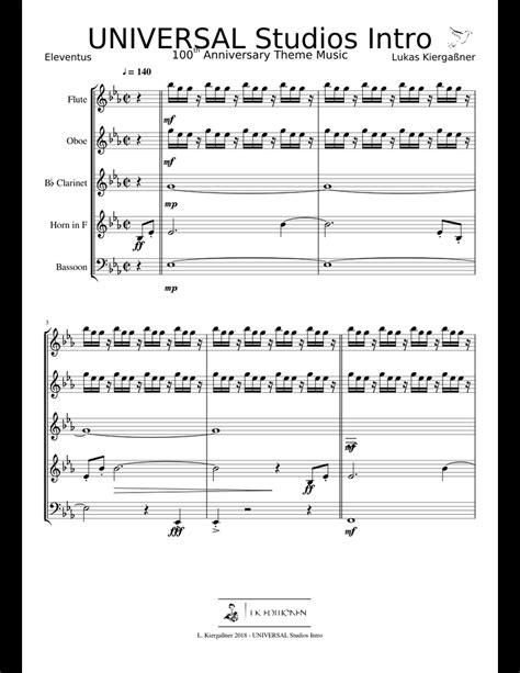 Universal Studio Intro Wind Quintet Sheet Music For Flute Clarinet