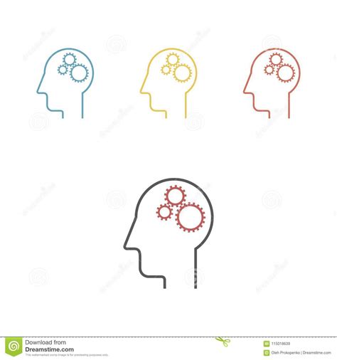 Man Head Mind Thinking Vector Icon Psychology Gear In The Head Stock