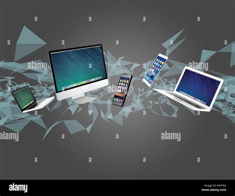 View of a Computer and devices displayed on a futuristic interface - Multimedia and technology ...