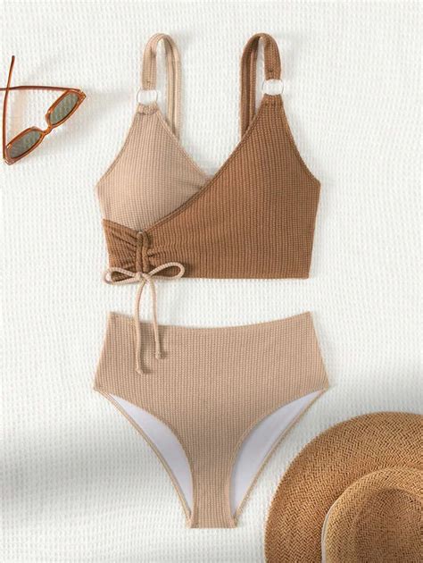 Shein Swim Conjunto De Biqu Ni De Cord O De Duas Pe As E Bloco De Cores