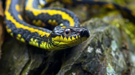 Yellow and Black Snake on a Rock Stock Image - Image of nature ...