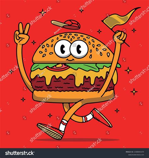 Cute Cheeseburger Cartoon Illustration Running Stock Vector Royalty