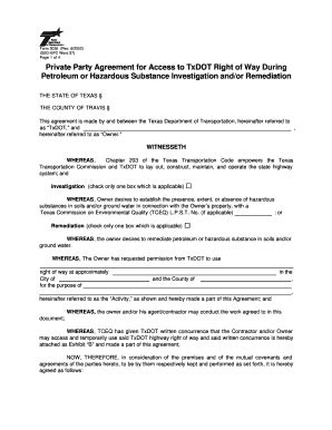 Fillable Online Ftp Dot State Tx Private Party Agreement For Access To