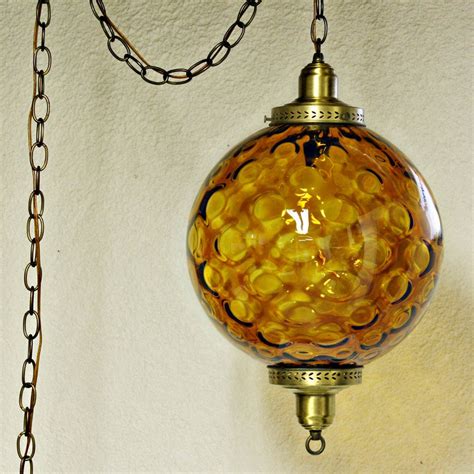 Vintage hanging light hanging lamp swag lamp amber globe