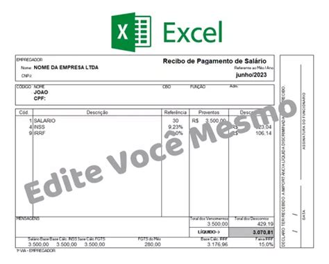 Modelo Holerite Edit Vel Pr Labore Inss Irrf Atualizados