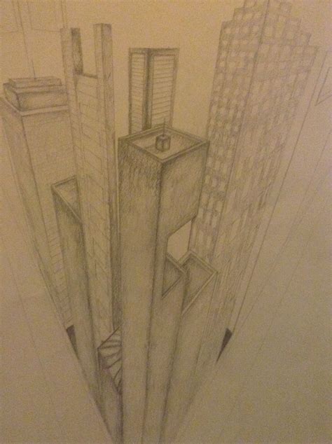 3 point perspective drawing. | Perspective drawing, Paper city, Point ...