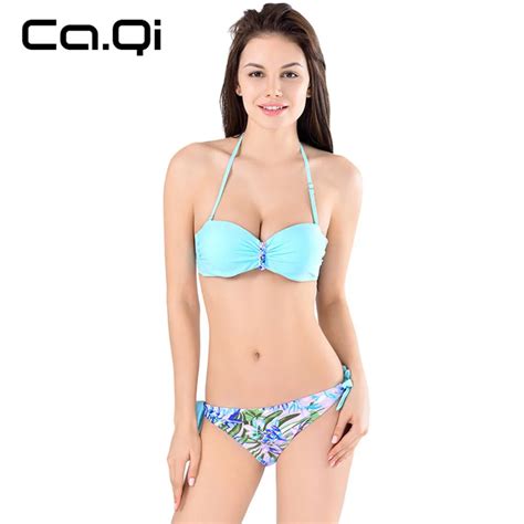 Ca Qi Women Fresh Sexy Swimsuit Bikini Girl Bathing Suit Halter Push Up