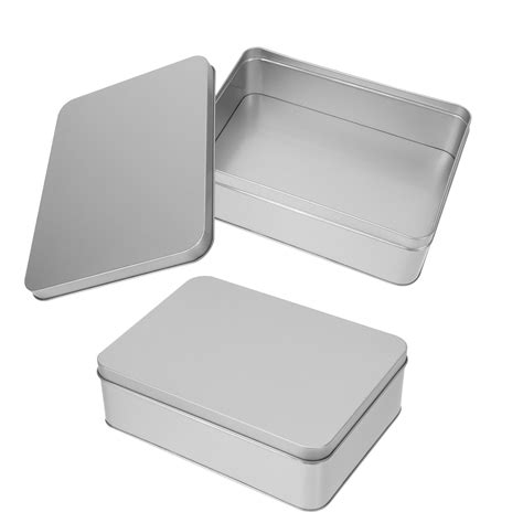 ONAPARTER 2pcs Metal Tin Box With Lid Rectangular Empty Tin Box Metal