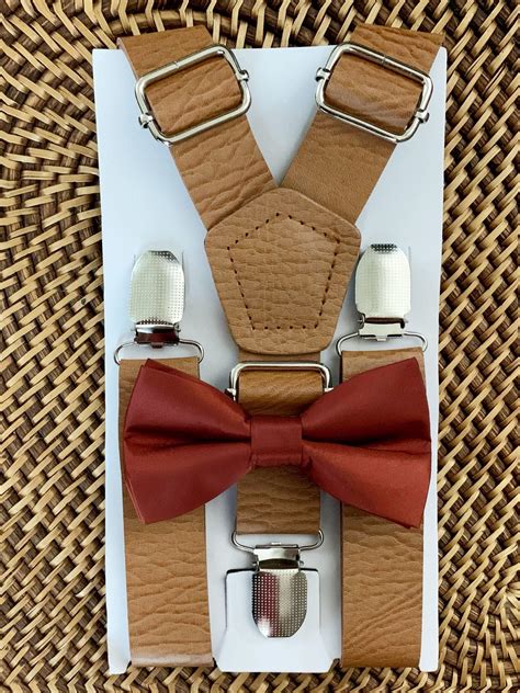 Cinnamon Satin Bow Tie & Tan Vegan Leather Suspenders Set – theboldbowtie