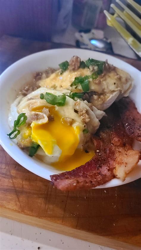 Biscuits and Gravy w/ Bacon and Eggs - Dining and Cooking