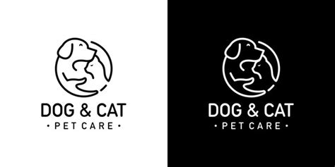 Creative Pet Care Logo Kreis Hund Katze Mit Lineart Umriss Icon Symbol