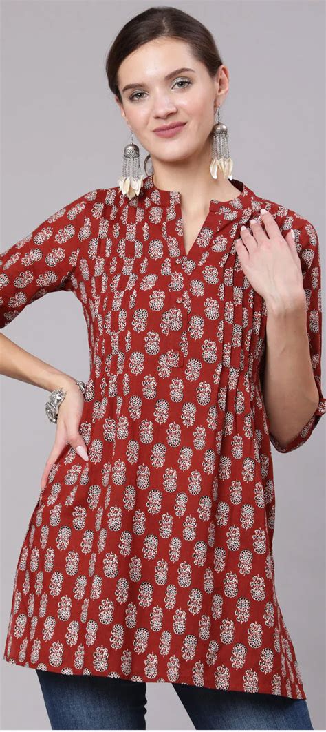 Casual Summer Red And Maroon Color Cotton Fabric Kurti 1958211