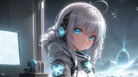 Wallpaper girl, headphones, astronaut, anime hd, picture, image