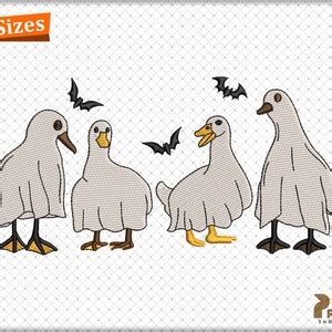 Ghost Duck Embroidery Design, Halloween Animal Ghost Designs, Halloween ...