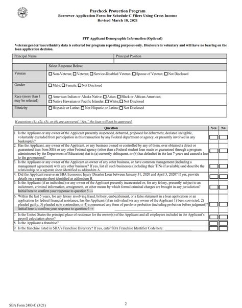 Sba Form C First Draw Borrower Application Form For Schedule C