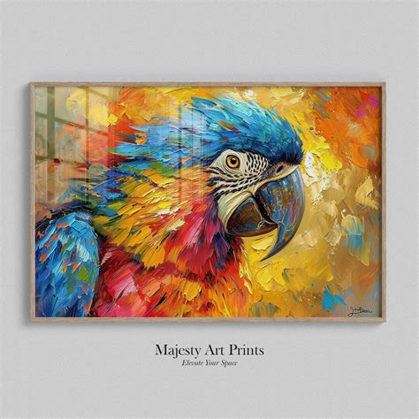 Vibrant Macaw Parrot Wall Art Impasto Oil Painting Original Tropical