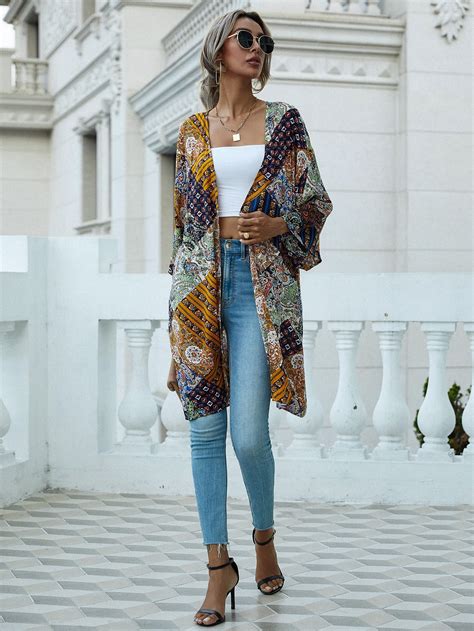 Shein Swim Bohofeel Floral And Paisley Print Open Front Kimono Shein Usa