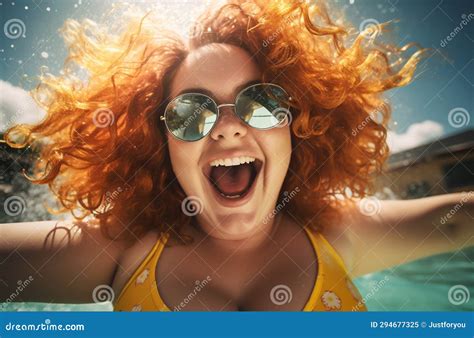 Confident Plus Size Beauty Radiating Joy In A Bikini Generative Ai Stock Illustration