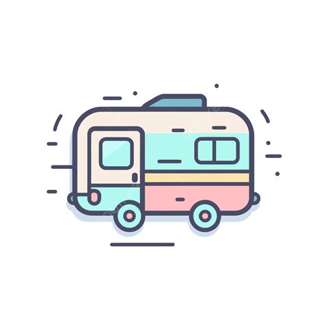 Colorful Flat Vector Illustration Trailer Camper Icon Glamper Lineal