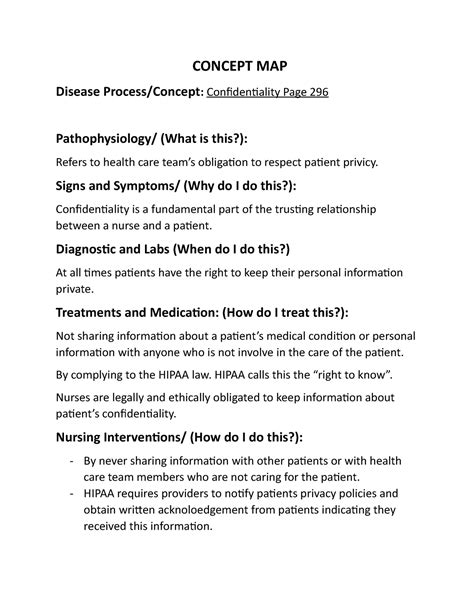 Concept Map Confidentiality Concept Map Disease Processconcept