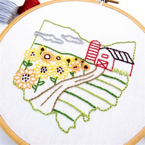 Ohio Hand Embroidery Pattern - Wandering Threads Embroidery