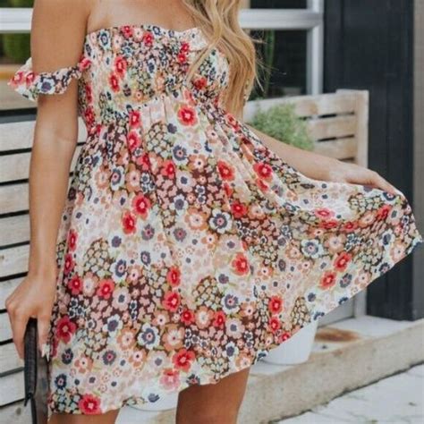 Bohemian Floral Printed Off The Shoulder Dress Sarita Inc