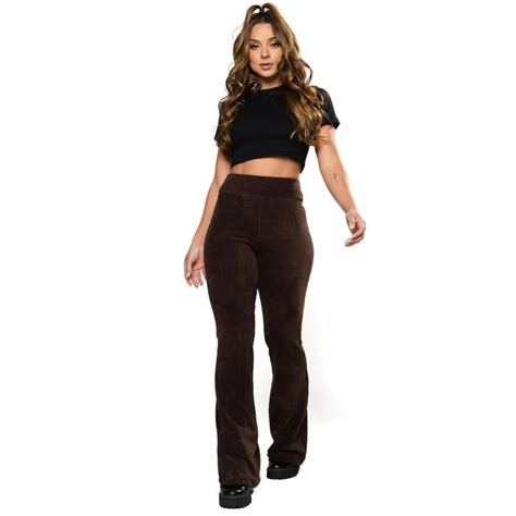 Cal A Flare Mvb Modas Cintura Alta Veludo Cotel Pantalona Feminina