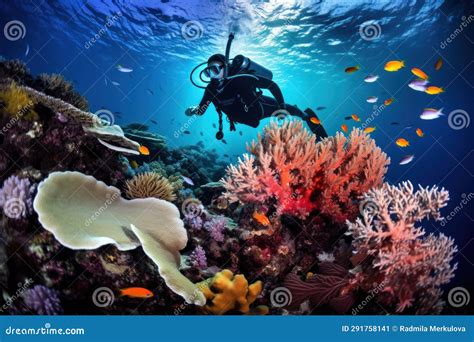 Coral Reef, Diver and Fishes Stock Image - Image of vacation, deep ...