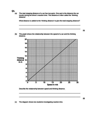 2019 Aqa Gcse Physics Forces Stopping Distances Teaching Resources