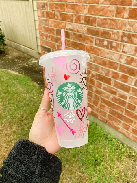 Pink Valentines Day Starbucks Cold Coffee Cup Hearts Gift | Etsy