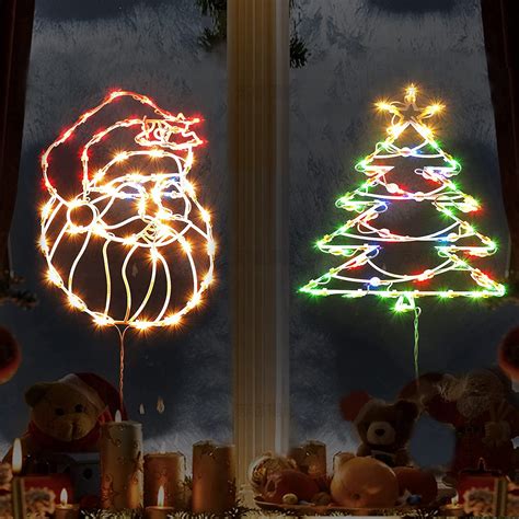 Set Of 2 Christmas Window Silhouette Lights Santa Claus Crutch And