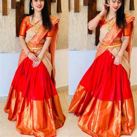 Pin On Half Saree Golden Saree Blouse Designs Half Saree Function Half Saree Designs