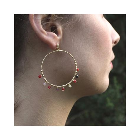 Boucles D Oreilles Style Cr Oles En Corail Et Pierres