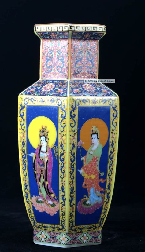 Chinese Cloisonne Porcelain Hand Painted Kwan Yin Vase W Yongzheng