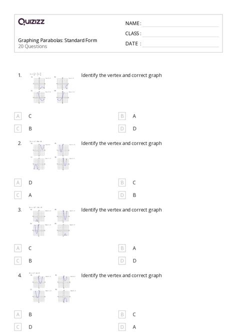 50+ graphing parabolas worksheets for 12th Grade on Quizizz | Free & Printable